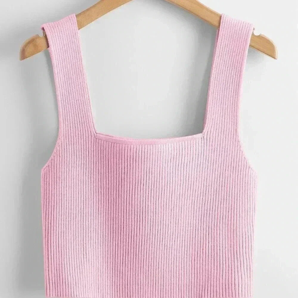 Baby Pink Casual Women's Solid Ribbed Knit Top
